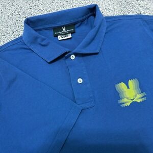 Psycho Bunny Polo Shirt Blue Screen Print Logo Golf Pima Short Sleeve Men 7 (XL)